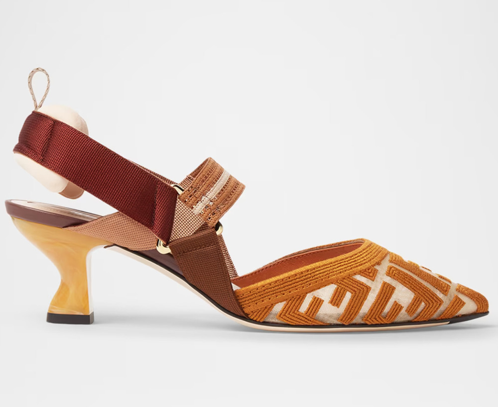 Fendi Colibri 55mm Nudo Mesh Tufted FF Logo Pointed Toe Slingback Heel Pump 39